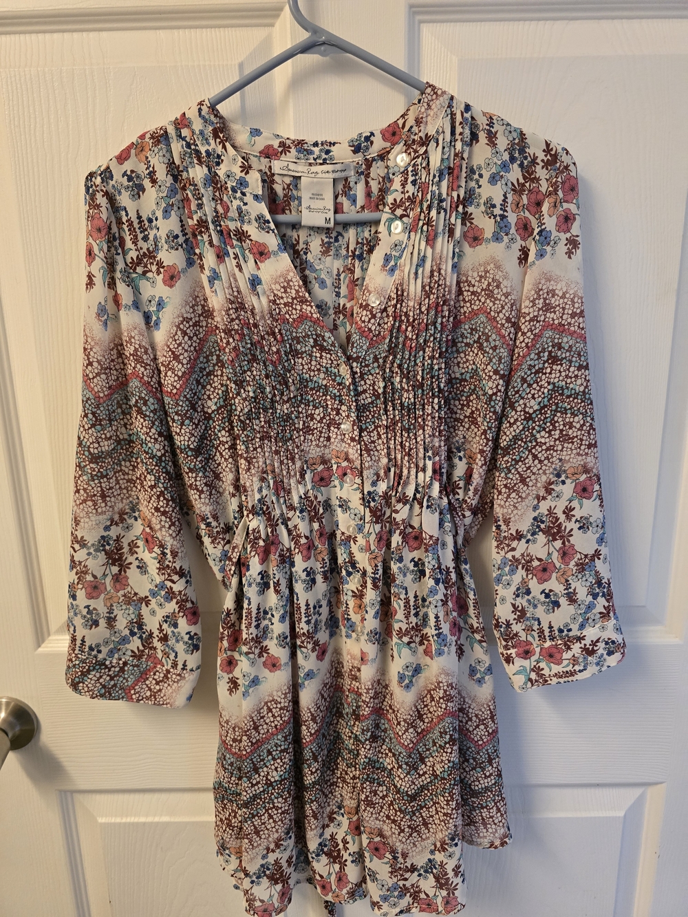 Maurices Floral Pintuck Peasant Blouse - Cream Multi